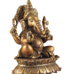 Brass Lotus Ganesha Statue | 12" x 10" x 7" | 7.5 kg | Dull Gold Finish | Sacred Lotus Throne | Temple Grade Art | Jaipurio